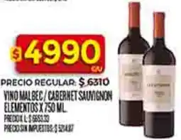 Supermercados DIA Elementos vino malbec/cabernet sauvignon oferta
