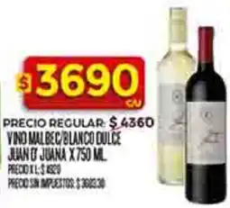 Supermercados DIA Juan juana vino malbec/blanco dulce oferta