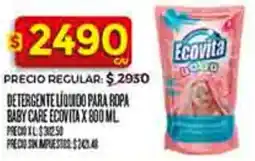 Supermercados DIA Ecovita detergente líquido para ropa baby care oferta