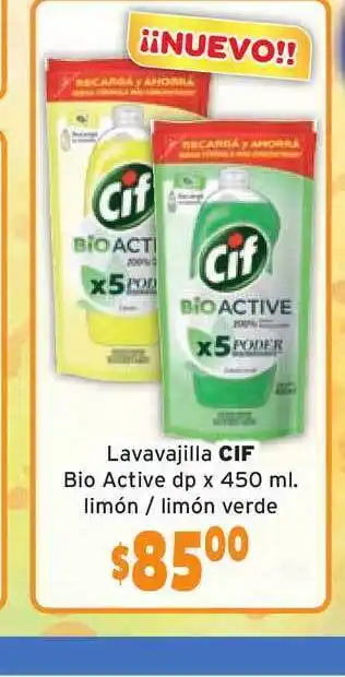 Unico Supermercados Cif Lavavajilla Bio Active Dp Limón Limón Verde x 450ml oferta