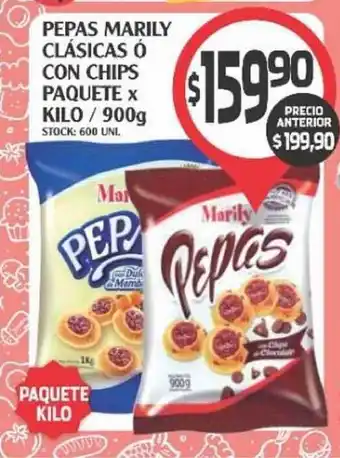 Supermercados Malambo Pepas Marily Clásicas ó Con Chips Paquete x Kilo/ 900g oferta