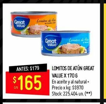 Changomas Lomitos de atún great value x 170 g oferta