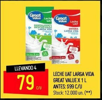 Changomas Leche uat larga vida great value x 1 l oferta