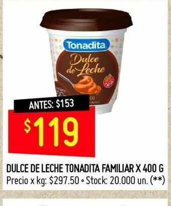 Changomas Dulce de leche tonadita familiar x 400 g oferta