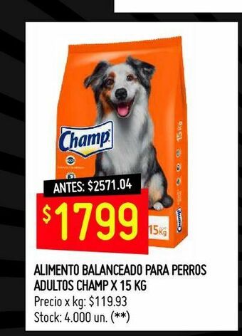 Changomas Alimento balanceado para perros adultos champ x 15 kg oferta