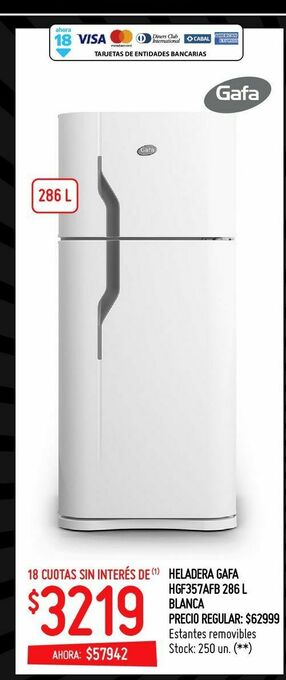 Changomas Heladera gafa hgf357afb 286 l blanca oferta