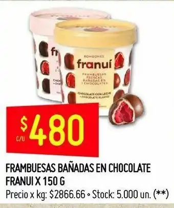 Walmart Frambuesas bañadas en chocolate franui 150g oferta