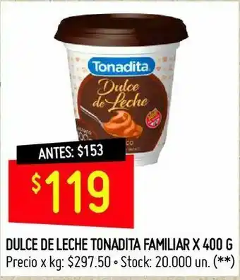 Walmart Dulce de leche tonadita familiar 400g oferta