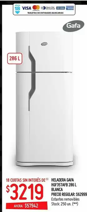 Walmart Heladera gafa hgf357afb 286l blanca oferta