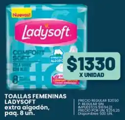 Supermercados Vea Ladysoft toallas femeninas extra algodón, paq. oferta