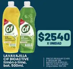 Supermercados Vea Cif lavavajilla bioactive limón o lima, bot. oferta