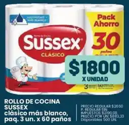 Supermercados Vea Sussex rollo de cocina clásico más blanco, paq. oferta