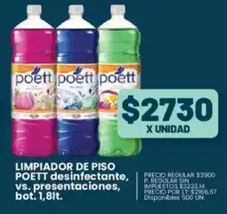 Supermercados Vea Poett limpiador de piso desinfectante, vs. presentaciones, bot. oferta