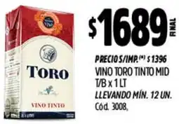 Supermercados Yaguar Toro vino tinto mid t/b oferta