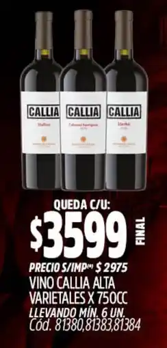 Supermercados Yaguar Callia vino alta varietales oferta