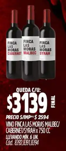 Supermercados Yaguar Finca las moras cabernet malbec syrah oferta