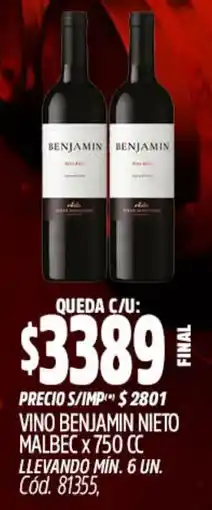 Supermercados Yaguar Benjamin vino nieto malbec oferta
