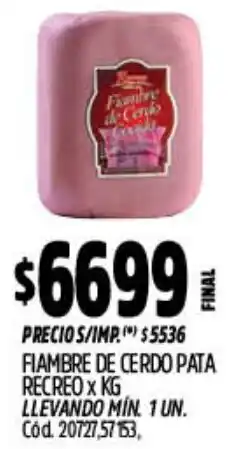 Supermercados Yaguar Fiambre de cerdo pata recreo oferta