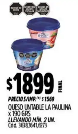 Supermercados Yaguar La paulina queso untable oferta