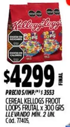 Supermercados Yaguar Kellog's cereal froot loops frutal oferta