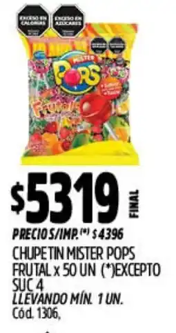 Supermercados Yaguar Chupetin mister pops frutal oferta