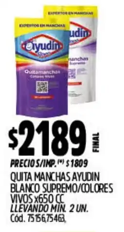 Supermercados Yaguar Ayudín quita manchas blanco supremo/colores vivos oferta