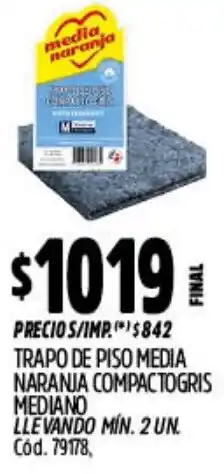 Supermercados Yaguar Trapo de piso media naranja compactogris mediano oferta