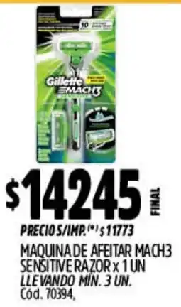 Supermercados Yaguar Gillette maquina de afeitar mach3 sensitive razor oferta