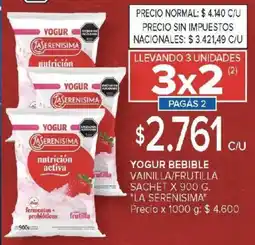 Carrefour La serenisima yogur bebible vainilla/frutilla sachet oferta
