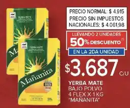 Carrefour Mañanita yerba mate bajo polvo 4 flex oferta
