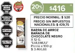 Carrefour Lulemuu barra de arroz baňada de chocolate negro oferta