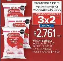 Carrefour La serenisima yogur bebible vainilla/frutilla sachet oferta