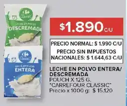 Carrefour Carrefour classic leche en polvo entera/ descremada pouch oferta