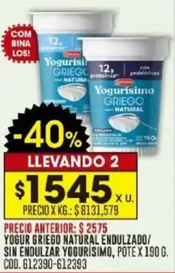 Coto Yogurisimo yogur griego natural endulzado/ sin endulzar, pote oferta