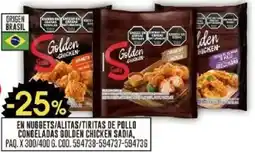 Coto En nuggets/alitas/tiritas de pollo congeladas golden chicken sadia, paq. oferta