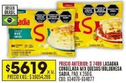 Coto Lasagna congelada mix quesos/bolognesa sadia, paq. oferta