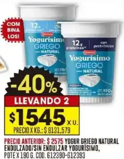 Coto Yogurisimo yogur griego natural endulzado/sin endulzar pote oferta