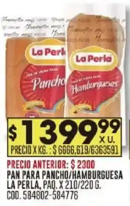 Coto La perla pan para pancho/hamburguesa paq. oferta