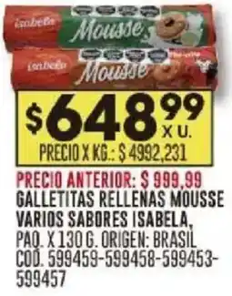Coto Isabela galletitas rellenas mousse varios sabores paq. oferta