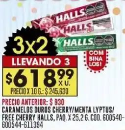 Coto Halls caramelos duros cherry/menta lyptus/ free cherry paq. oferta
