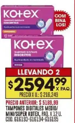 Coto Kotex tampones digitales medio/ mini/super paq. oferta