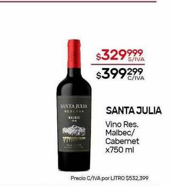 Nini Mayorista Santa Julia Vino Res. Malbec Cabernet oferta