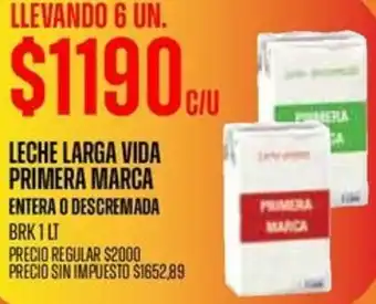 Primera marca leche larga vida entera o descremada brk