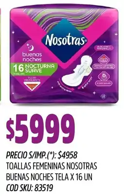 Supermercados Yaguar Nosotras toallas femeninas buenas noches tela oferta