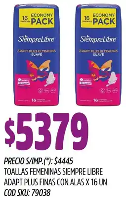 Supermercados Yaguar siempre libre toallas femeninas adapt plus finas con alas oferta
