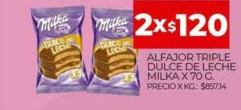 Supermercados DIA Alfajor Triple Dulce De Leche Milka oferta
