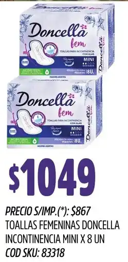 Supermercados Yaguar Doncella toallas femeninas incontinencia mini oferta