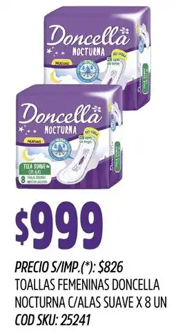 Supermercados Yaguar Doncella toallas femeninas nocturna c/alas suave oferta