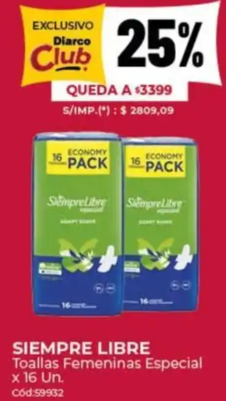 Diarco Siempre libre toallas femeninas especial oferta