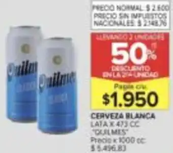 Quilmes cerveza blanca lata